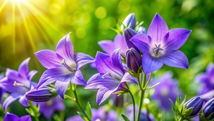 Vibrant Purple Bellflower in Lush Spring Garden - Campanula Blooming on Sunny Day