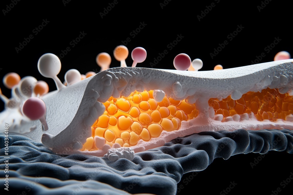 Poster calcium ion channel in a muscle cell membrane, showing calcium ions entering the cell to trigger mus