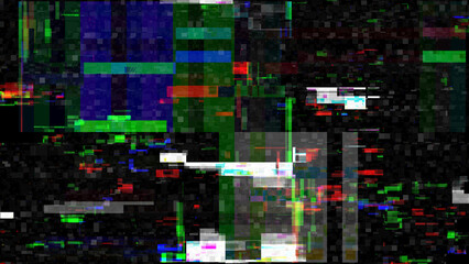 Abstract tech signal disruption digital glitch damaged effect textured overlay VHS Style and light glow neon background.