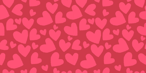 Red hearts pattern, hand drawn romatic seamless background, valentines day texture