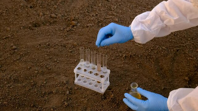 Taking soil samples in nature. Selective focus.