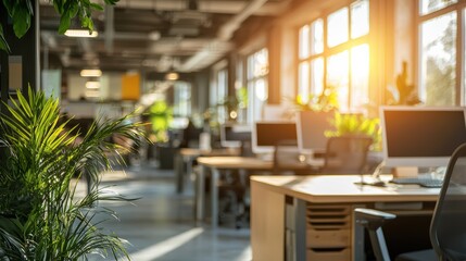 Obraz premium A large open office space with a lot of greenery and plants