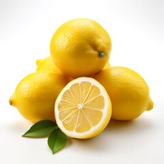 lemon whole and sliced scattered around background concept isolated white