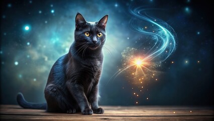 Enchanting black cat casting a magical spell, black cat, enchanting, magic, spell, witchcraft, feline, animal, mystic