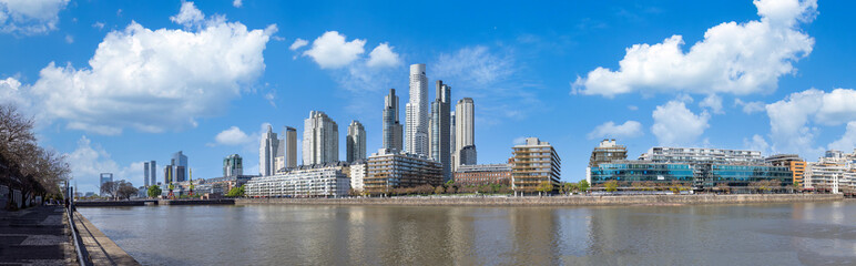 Argentina, Buenos Aires, skyline and cityscape of Puerto Madero, a waterfront Rio De La Plata.
