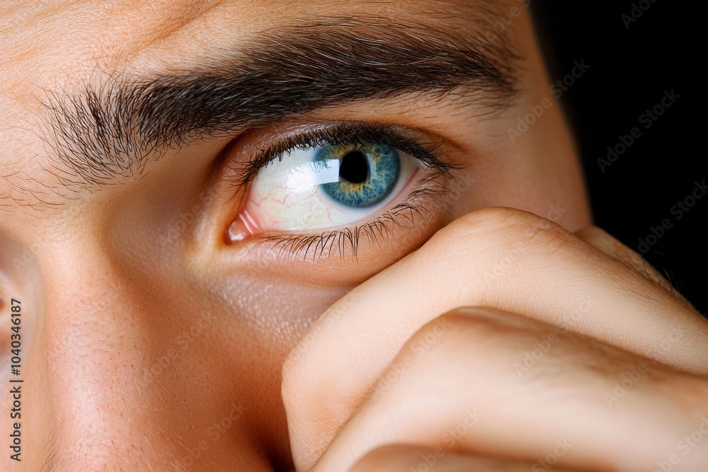 Poster close-up of a thoughtful face, with the focus on the eyes, representing introspection, logic, and th