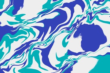 Swirly abstract liquid background. Full frame, textures abstract blue white glowing wave background. Fluid liquid backdrop copy space. Swirling distorted artistic display of fluid motion effect