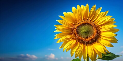 Obraz premium Vibrant Sunflower in Bloom with Clear Blue Sky Background for Nature Lovers and Floral Enthusiasts