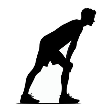 recommend clip art: vector Standing with hands on knees, leaning slightly forward silhouette in white background
                    