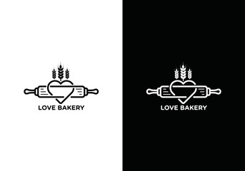 rolling pin, love bakery logo design, vector symbol icon. logo design for wheat bread production industry