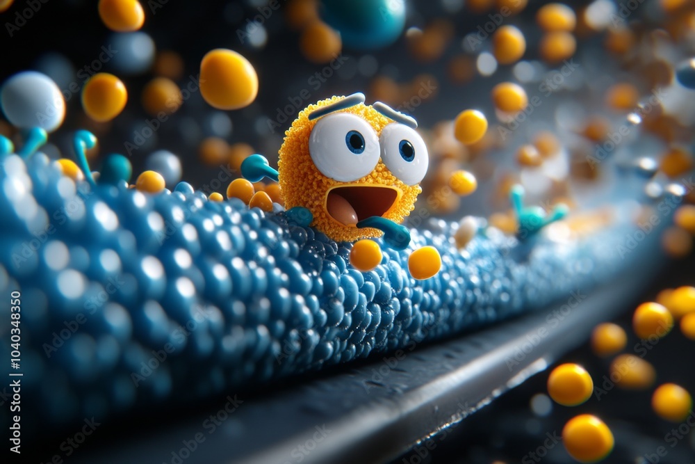 Poster Detailed view of the phospholipid bilayer, with proteins and ion channels embedded in the membrane, showing the dynamic structure of the cell boundary