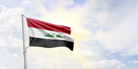 Iraq flag waving on sky background. 3D Rendering