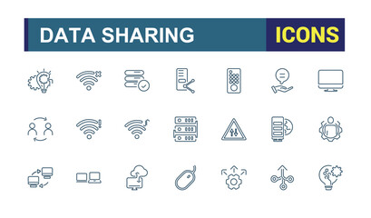 Data exchange line icons set. Related to transfer, communication, sharing, integration, file and more. Thin line icon collection. Editable stroke. Vector illustration.