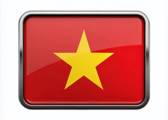 Vietnam Flag Badge with Yellow Star on Red Background in Rule of Thirds Composition
