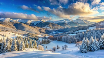 Serene winter landscape of Bjelasnica mountain in Bosnia , snow, serene, mountains, landscape, cold, tranquil