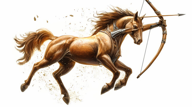 A centaurs bow, fantasy weapon, realistic illustration, wood and silver, isolated on white background. Centaurs in Battle. Illustration