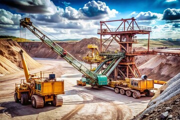 Vintage Aerial View of Opencast Mining Quarry with Machinery at Work - Industrial Landscape Photography