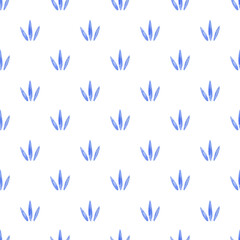 Abstract floral watercolor background. Seamless hand drawn geometric pattern with blue folk motifs for children textile, fabric texture, wallpapers