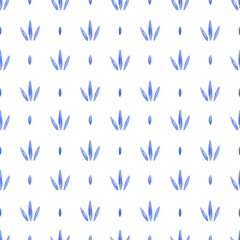 Abstract floral watercolor background. Seamless hand drawn geometric pattern with blue tile folk motifs for children textile, fabric texture, wallpapers