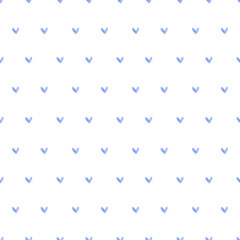 Blue hearts watercolor background. Seamless hand drawn simple geometric pattern for children textile, valentines day fabric texture, wallpapers
