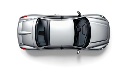 Silver Sports Car. Top View. Isolated on Transparent Background. PNG. sleek, silver car viewed from above