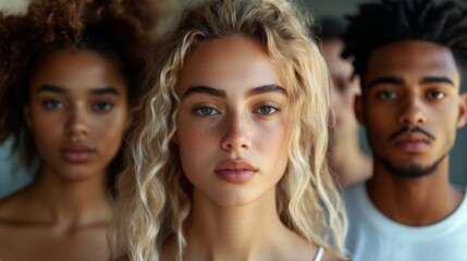 Fototapeta premium Three people with different hair colors and one woman with a blonde hair