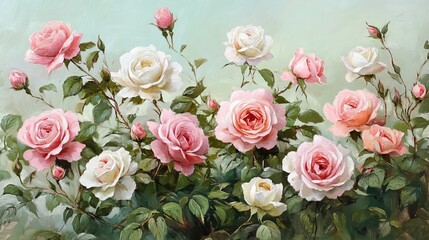 Naklejka premium Vintage Floral Bouquet Painting Soft Pink Roses for Elegant Interiors