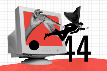 Composite photo collage of serious businessman it master wear superhero cape mask trojan virus hacking hands isolated on painted background © deagreez