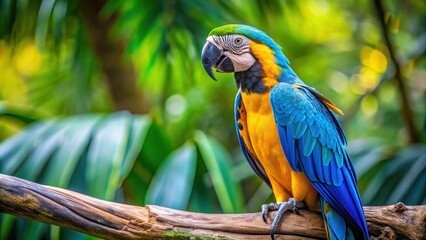 Vibrant blue and yellow macaw perched on a branch , macaw, bird, wildlife, colorful, tropical, feathers, vibrant, blue
