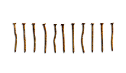 Old rusty nails isolated on transparent background