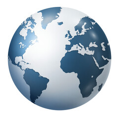 Blue grey earth globe isolated on transparent background