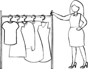 The girl sells clothes.