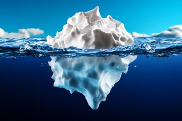 Obraz premium Iceberg floating in a cerulean sea, with bright white and blue tones of the ice shining against the deep, crystal-clear water