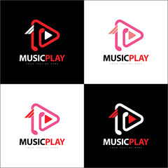 Creative play line button logo template design for brand or company and other