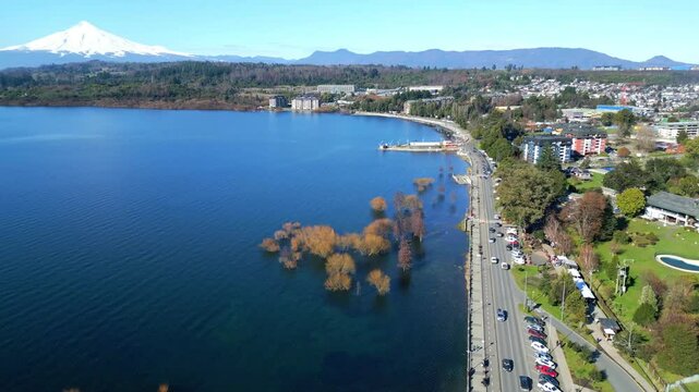 Title: Aerial View of Villarrica Lake and Osorno Volcano, Chile