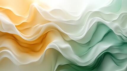 Obraz premium Abstract background with light brown and green and golden yellow colors, smooth lines, light gradient, soft curves, minimalist design.