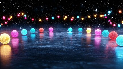 Colorful Lights and Glowing Spheres on Dark Surface