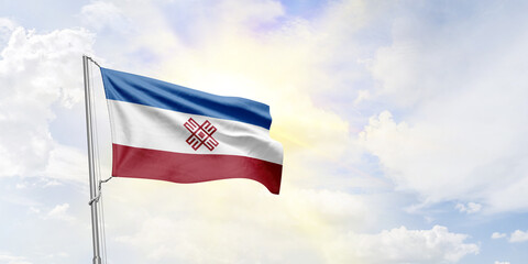 Mari El flag waving on sky background. 3D Rendering