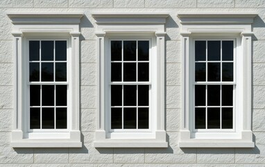 Fototapeta premium Close-up of a building facade with symmetrical windows, highlighting architectural precision