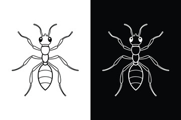 Ant silhouette illustration color Icon on White and black Vector Background.
