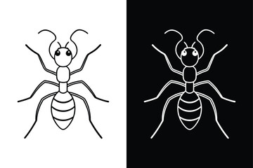 Ant silhouette illustration color Icon on White and black Vector Background.