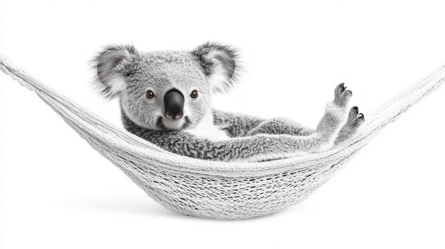 recommend clip art: A cute koala bear relaxing in a hammock on a white background.