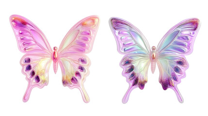Iridescent Butterfly Elf Wings Collection Transparent Background Generative AI