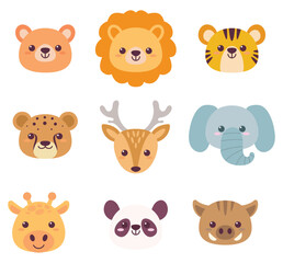 Cute animals face cartoon vector