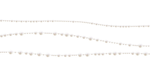 Beautiful vector image of strands of pearls, necklaces on a white background. Jewelry. Bead decoration. Vector illustration. White background. Border.