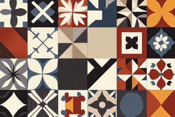 Obraz premium Illustration of a mosaic tile pattern with vibrant colors, designed for an intricate, cultural style