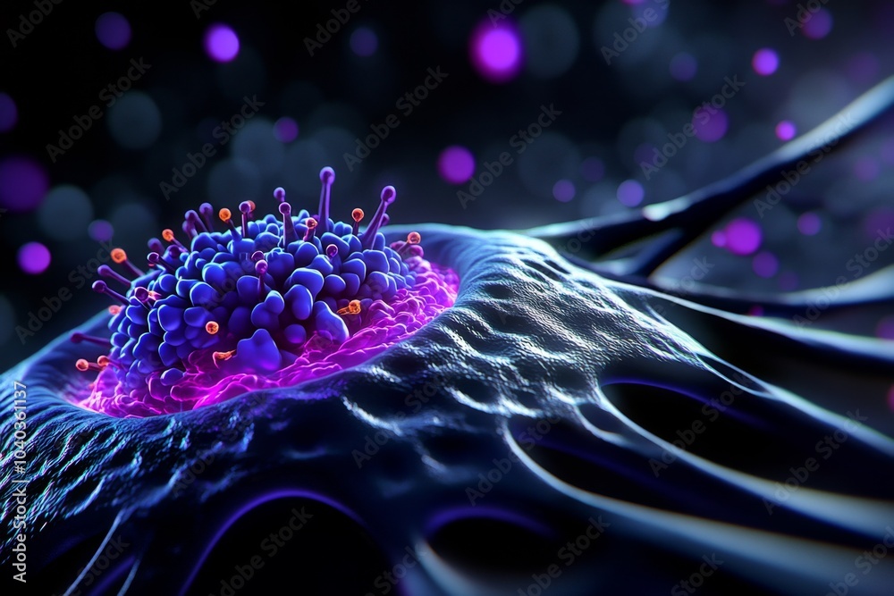 Poster pixel art of a human cell membrane, with 8-bit ion channels embedded in the membrane and pixelated i