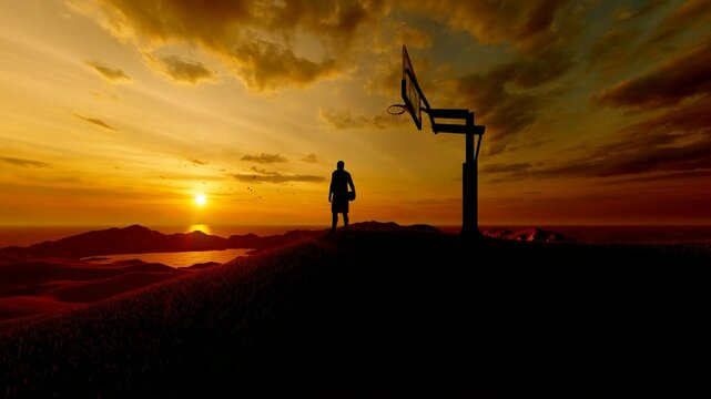 Basketball Player at Sunset