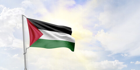Palestine flag waving on sky background. 3D Rendering