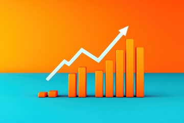 Bar graph showing growth with an upward trend on a vibrant background.